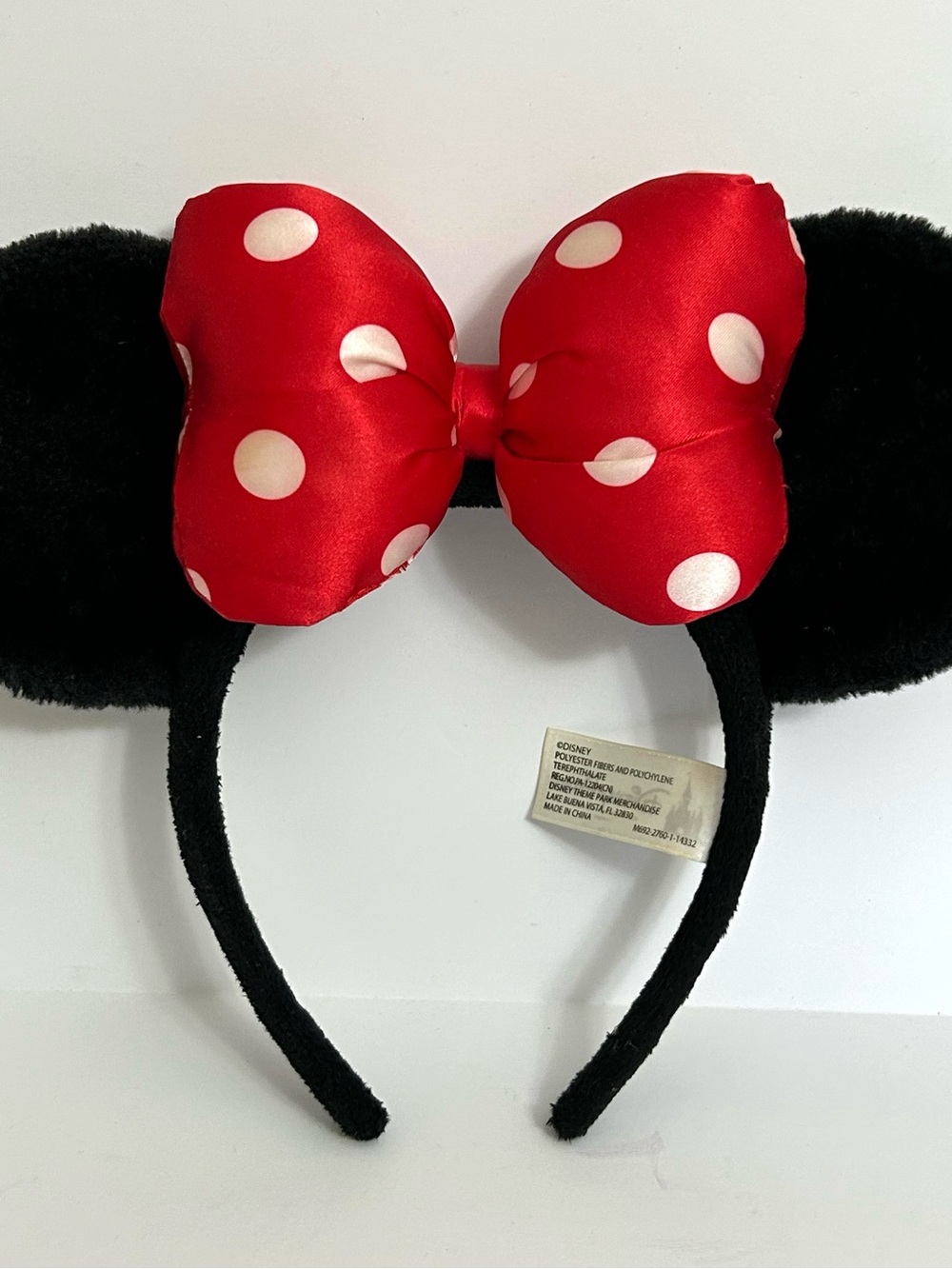 Disney Black Plush Minnie Ear Headband with Red Polka Dot Bow